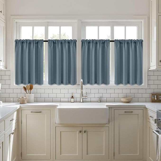 MIULEE Set of 4 Grey Blue 45 Inch Short Blackout Kitchen Window Curtains | - Image 7