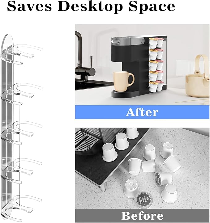 NiHome Acrylic Coffee Pod Holder for Keurig, Side Mount Coffee Pod Capsule Organizer & Storage for K-Cup Pods, Space-Saving for Small Countertops (Clear, 1 Pack for 10 K Cups)