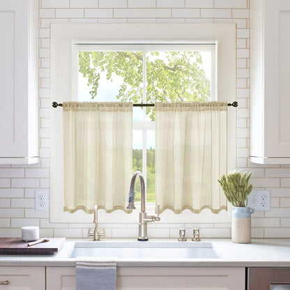 MIULEE 2 Panels Kitchen Tiers Half Window Sheer Curtains 29 X 36 Inch Beige | by MIULEE