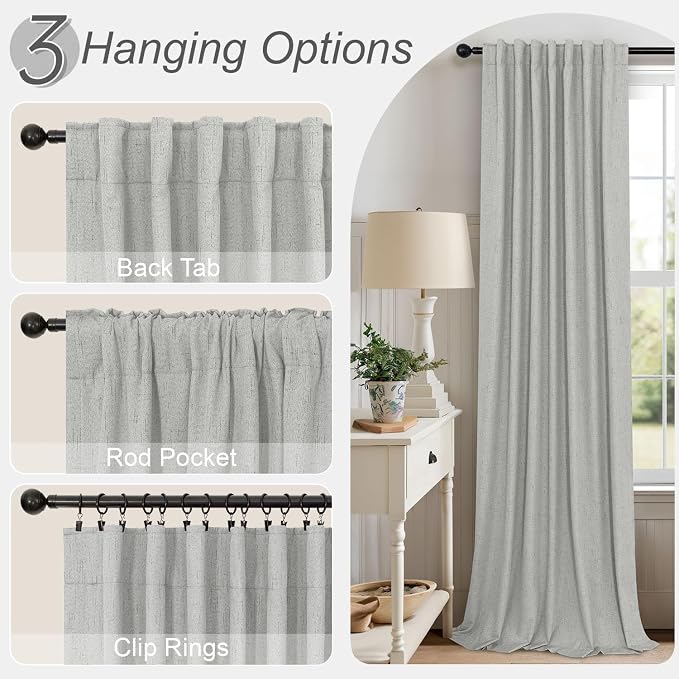 Pitalk 63 Inch Length Curtains for Living Room Black Out 2 Panel Faux Linen - Image 6