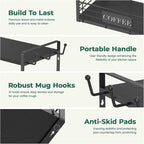 EsLuker.ly Coffee Mug Cup Holder Stand Bar Station Organizer for Countertop, Multi-Functional 2 Tier Mug Tree Rack for Kitchen, Storage Shelf with 12 Hooks, Black(Patented Design)