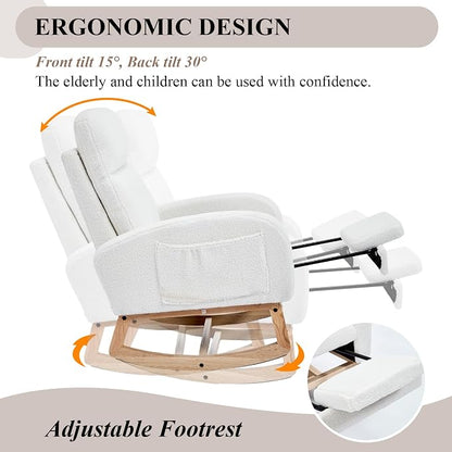 NIOIIKIT Oversized Nursery Rocking Chair, Teddy Upholstered Glider Chair - Image 5