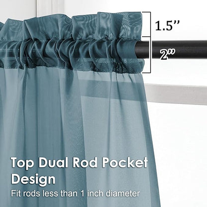 2 Pieces Dusty Blue Sheer Curtains 84 inches Long-Lightweight Soft Window - Image 2