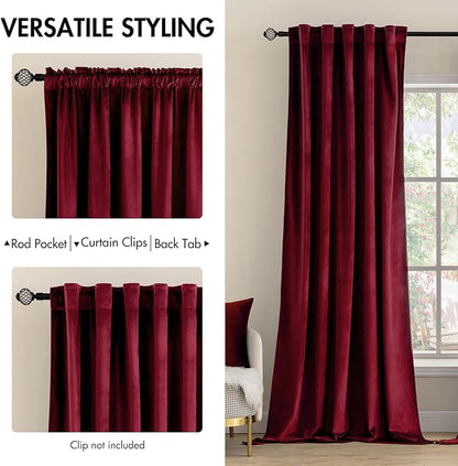 MIULEE Velvet Curtains 52x90 inches 2 Panels Burgundy Red Blackout Curtains | - Image 2