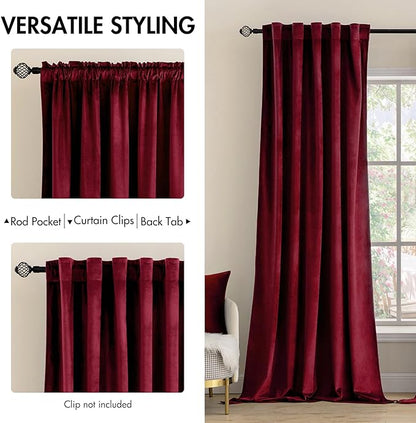 MIULEE Velvet Curtains 52x84 inches 2 Panels Burgundy Red Blackout Curtains | - Image 2