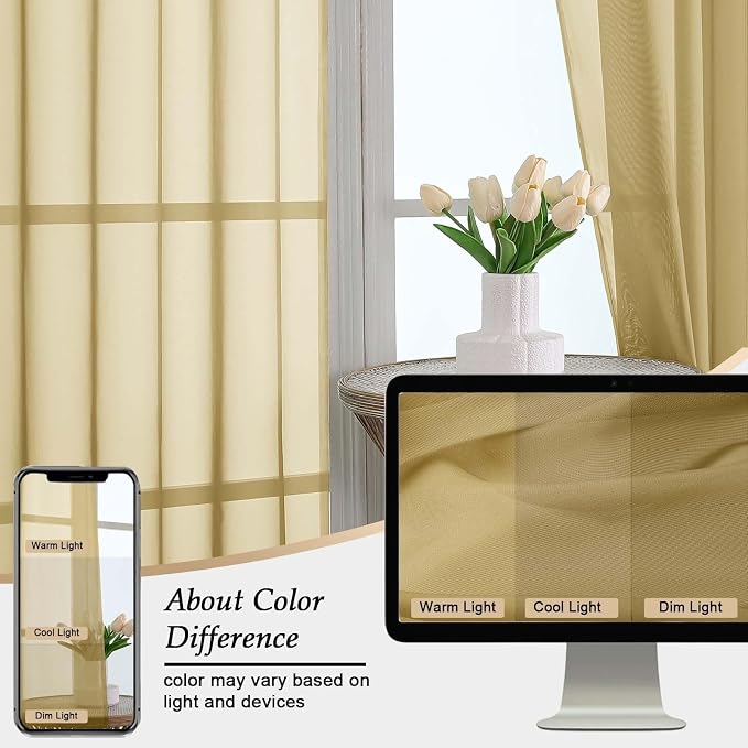 Gold Sheer Curtains 90 Inches Long 2 Panels Set - Image 7