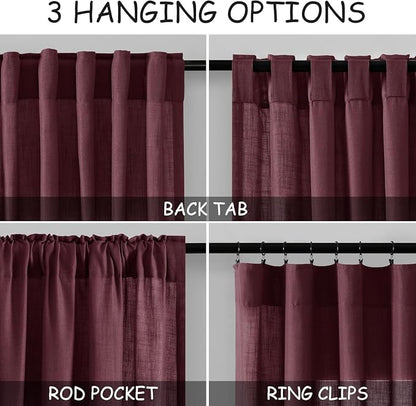Burgundy Linen Curtains 80 Inch Length - Image 2