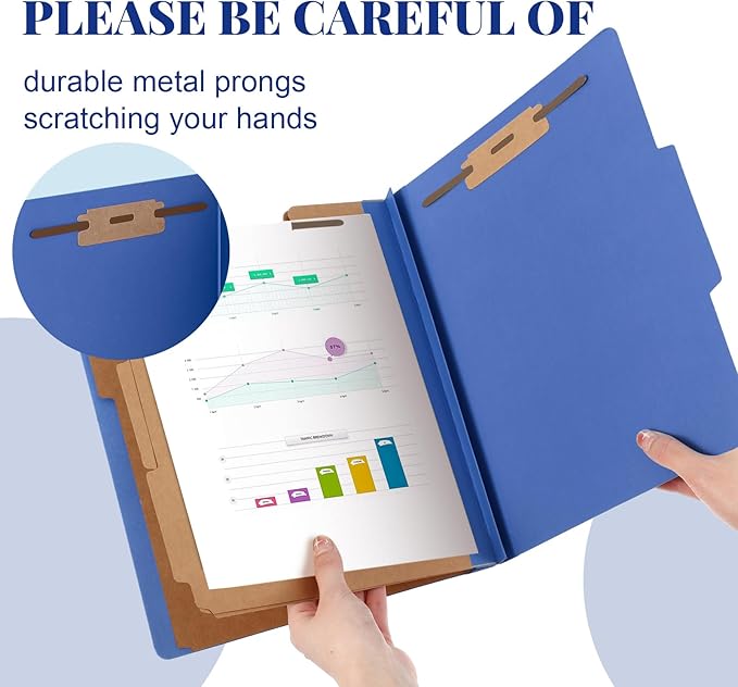 60 Pcs Classification Folders Letter Size, Back to School Supply for Teacher, Student, 3 Dividers Pressboard File Folder Bulk with 2 Fasteners, 3.5 Inch Expanding File Organizer (Dark Blue)