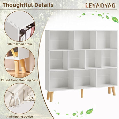 LEYAOYAO 10 Cube Bookshelf, 3 Tier Modern Wide Bookcase - Image 4