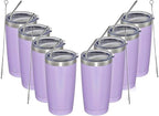 MEWAY 20oz Tumbler 8 Pack Double Wall Vacuum Insulated Travel Glitter Mug Bulk, Stainless Steel Tumblers with Lid and Straw, Powder Coated Coffee Cups for Woman(Rainbow Purple,Set of 8)