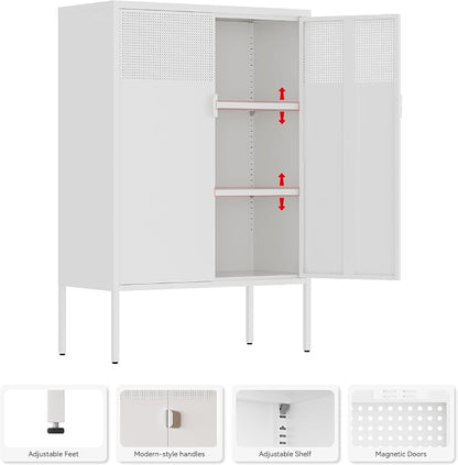 Metal Storage Cabinet, 2 Door TV Stand, Metal Mesh Accent Cabinet, Magnetic - Image 4
