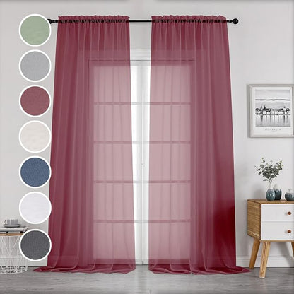 Sheer Curtains 96 Inch Long, Elegant Sheer Curtains by OWENIE