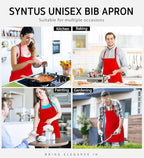 Syntus 12 Pack Bib Apron, Unisex Aprons Adjustable Waterdrop Resistant with 2 Pockets Cooking Kitchen Apron for Chef, BBQ Drawing Apron Bulk, Red