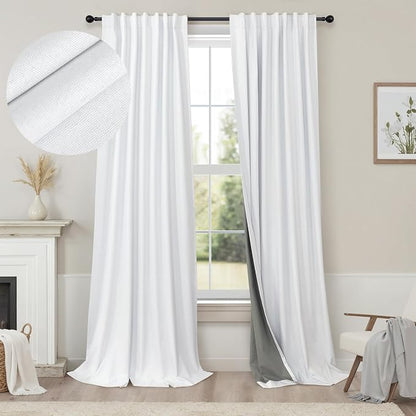 Elegant Curtains for Living Room 102 Inch Long Faux Linen Back Tab Rod Pocket by Pitalk