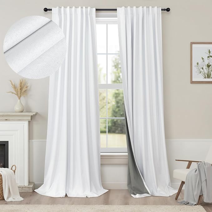 Pitalk 100% Blackout Curtains for Bedroom White 100 Inch Length Living Room by Pitalk