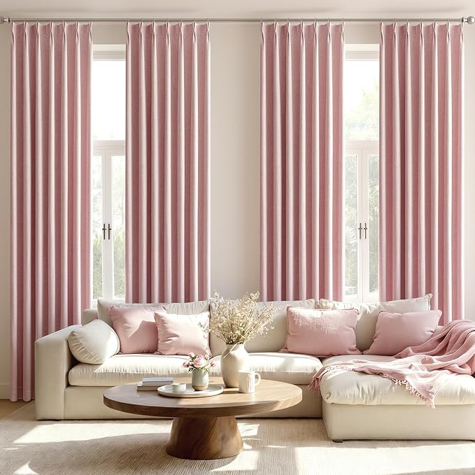 MIULEE Pink Pinch Pleated 100% Blackout Linen Curtains 40x90 Inches | Room - Image 7