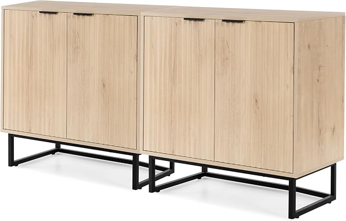 EYYTHUNG Fluted Cabinet with Storage Set of 2, Sideboard Buffet Cabinet with - Image 9