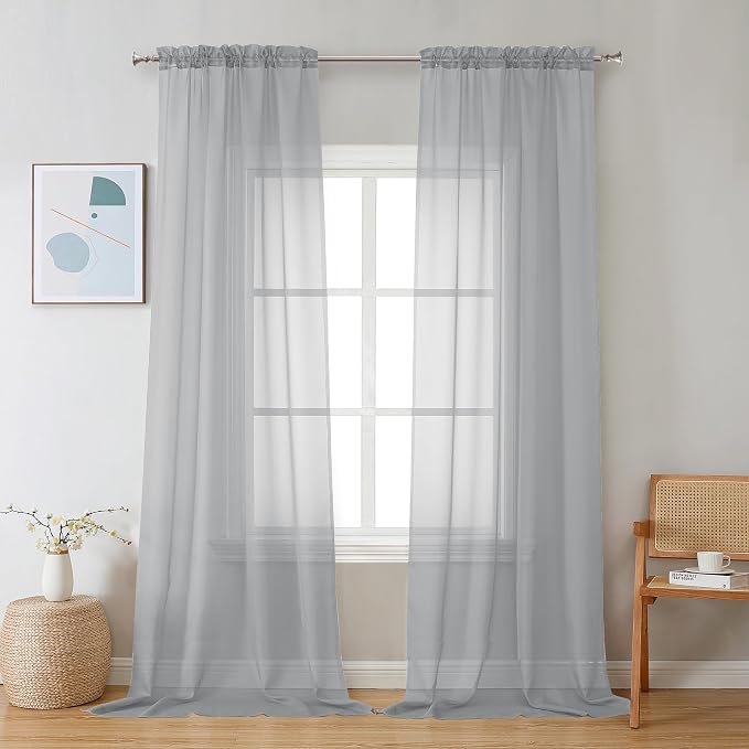 Chyhomenyc Light Grey Sheer Curtains 108 Inches Long by Chyhomenyc