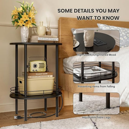 DGSANDGO Side Table with Charging Station, Side Tables Living Room, Nightstand - Image 4