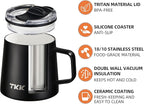 TKK 12 oz Insulated Coffee Mug with Handle Ceramic Coating Detachable Slider Lid Stainless Steel Tumbler Double Wall Vacuum Travel Cup