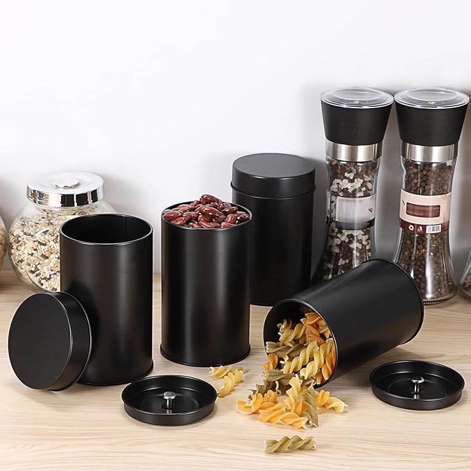 JUXYES 12 Pack Tea Tins Canister with Airtight Double Lids, 16 oz Loose Leaf Tea Storage Airtight Kitchen Canisters Tins Can Box for Storage Loose Tea Coffee Herbs and Spices, Black