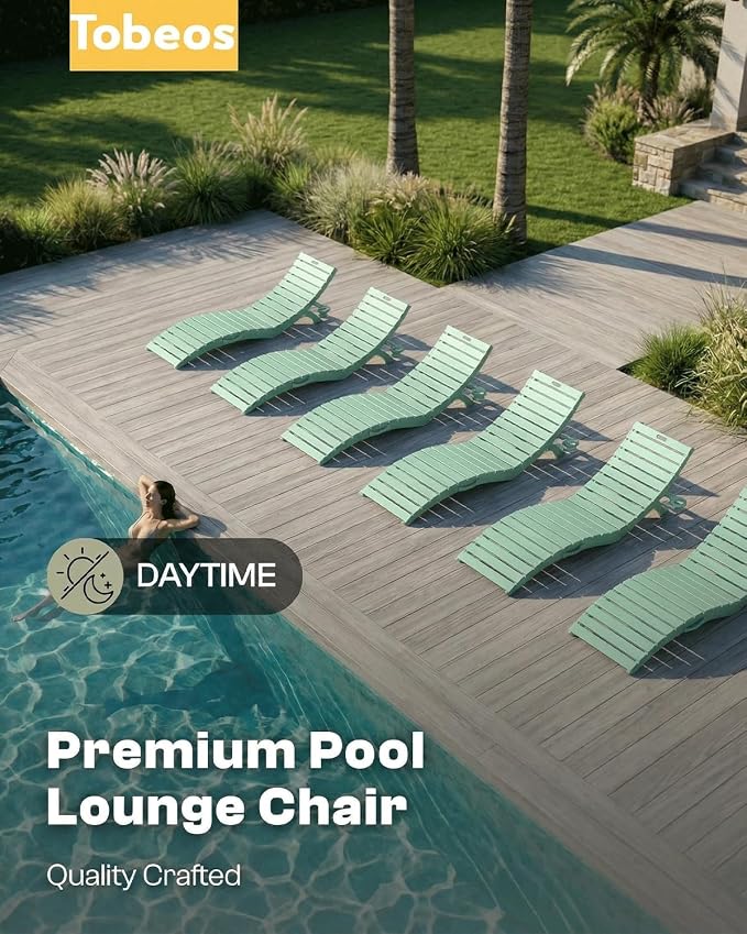Folding HDPE Pool Lounge Chairs Set of 2, Pre-Assembled Outdoor Chaise Lounge - Image 9