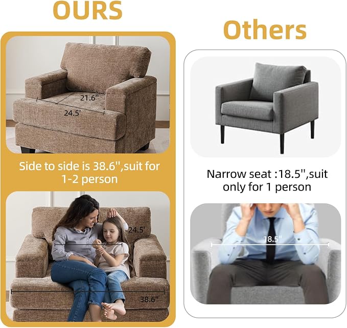 Oversized Living Room Chairs Set of 2, Comfy Accent Chair - Image 4