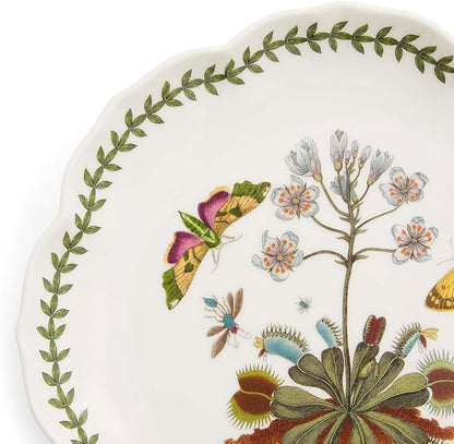 Portmeirion Botanic Garden Lotus 9" Salad Plate, Venus Fly Trap Illustration - Floral Scalloped Shaped Porcelain Dish for Appetizers or Desserts, Dishwasher & Oven Safe