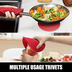Rorecay 6pcs Oven Mitts and Pot Holders Sets for Kitchen, Extra Long Silicone Oven Gloves Heat Resistant 500 Degrees Non-Slip Potholders Hot Pads for Baking Cooking, Quilted Liner, Red