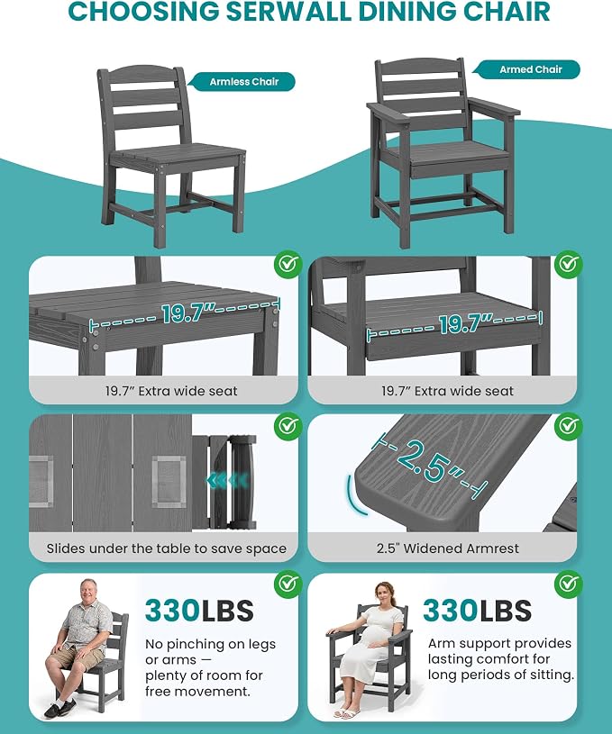 SERWALL HDPE Dining Set for 8: 2 Umbrella Hole Tables + 8 Chairs. Includes 8 - Image 5