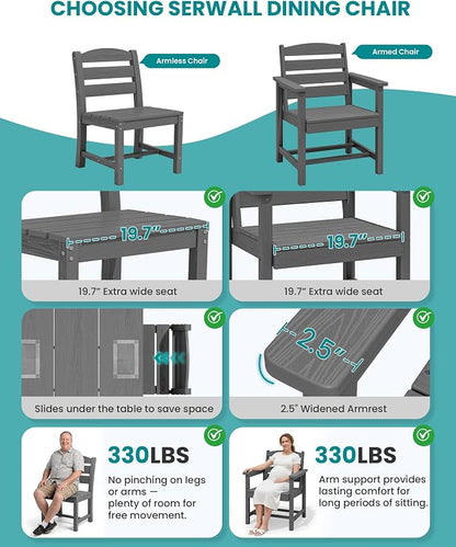SERWALL HDPE Dining Set for 8: 2 Umbrella Hole Tables + 8 Chairs. Includes 8 - Image 5