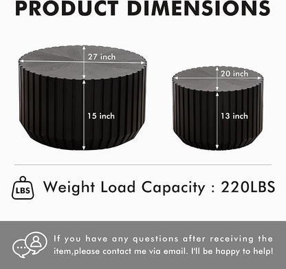 Black Round Nesting Tables for Living Room, Nesting Coffee Table Wooden Fluted - Image 2
