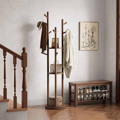 Muwuele Solid Wood Rotary Coat Rack, Freestanding Coat Rack - Image 9