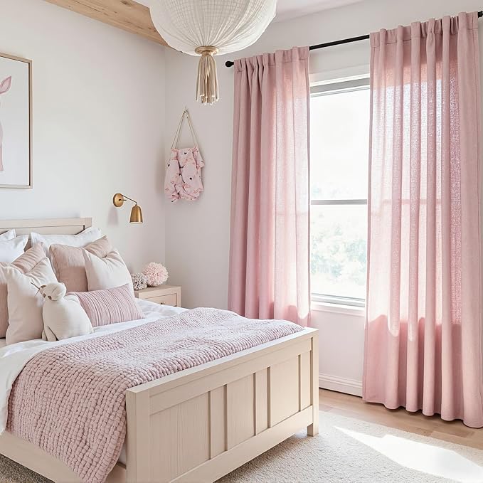 MYSKY HOME Pink Curtains for Girls Bedroom Living Room Semi Sheer Light - Image 7