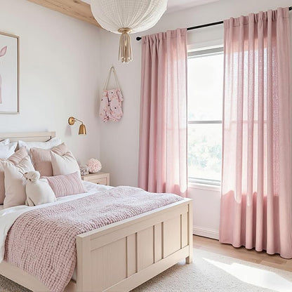 MYSKY HOME Pink Curtains for Girls Bedroom Living Room Semi Sheer Light - Image 7