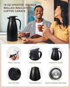 70 oz Thermal Coffee Carafe for keeping hot, Updated Airpot dispener, Insulated Stainless Steel Vacuum Thermal Pot for Coffee, Hot Water,Keep Hot 12 Hours (black/black)