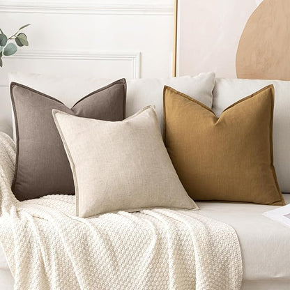 MIULEE Decorative Linen Pillow Covers 18x18 Inch Malt Ball | Boho Farmhouse​ - Image 4