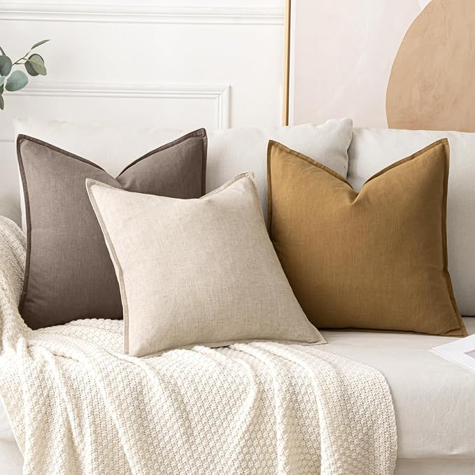 MIULEE Decorative Linen Euro Sham Pillow Covers 24x24 Malt Ball | Boho - Image 4