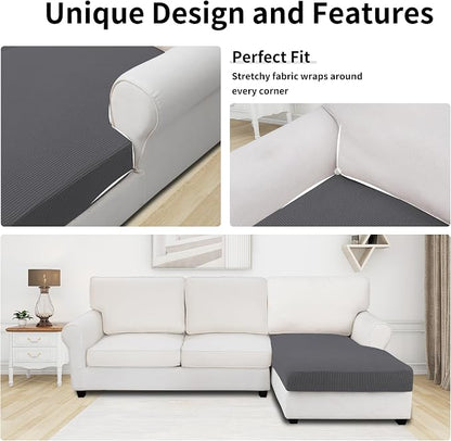 Easy-Going Stretch 1 Piece Chaise Lounge Cushion Slipcover | Sectional Couch - Image 3