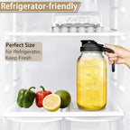 64oz Glass Pitcher with Handle and Lid, 2 Quart Mason Jar Pitcher - Airtight & Leakproof Water Jug with Pour Spout Lid, Glass Containers for Fridge, Perfect for Juice, Cold Brew, Iced & Sun Tea