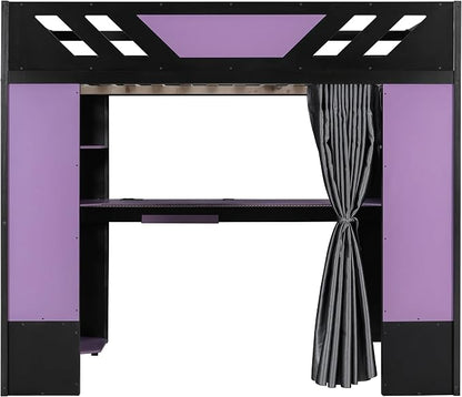 Full Size Wood Loft Bed with Built-in Workstation, Smart Storage, RGB Lighting - Image 9