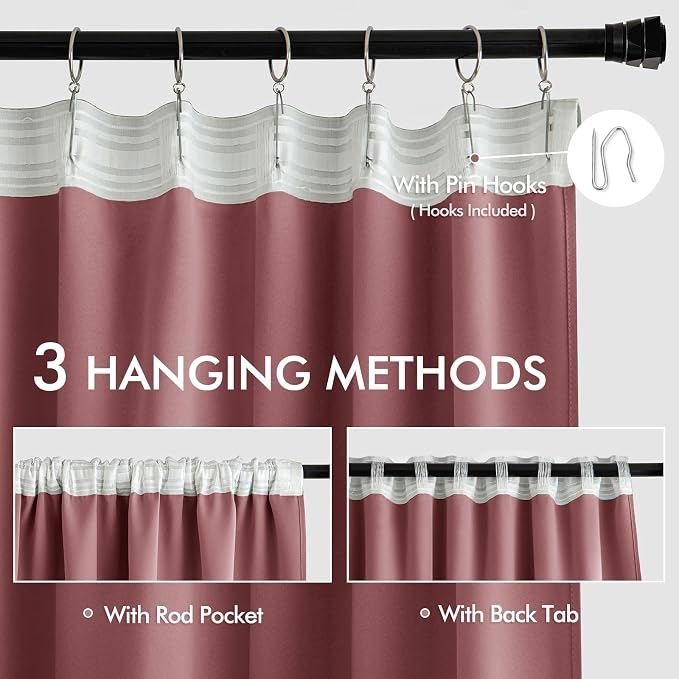 MIULEE Dusty Rose Back Tab Blackout Curtains 52x102 Inch Long 2 Panels Set | - Image 3