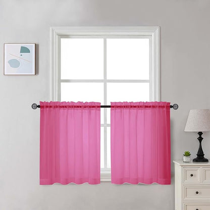 Chyhomenyc Hot Pink Sheer Curtains 30 inch Length 2 Panels, Light Filtering by Chyhomenyc