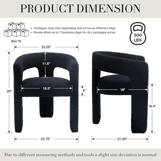 Modern Sherpa Dining Chairs Set of 5, Upholstered Barrel Chairs - Image 2