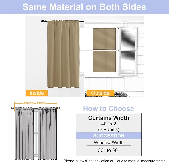 Simplebrand Ava Taupe Short 36 Inches Blackout Curtain 2 Panels Set, Half - Image 8