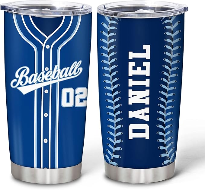Hyturtle Personalized Baseball Tumbler Baseball Players Design Stainless Steel Double Walled Vacuum Insulated Tumblers 20oz30oz Coffee Travel Mug Cup Christmas Gift For Men Boys Friends Dad Sports Fan