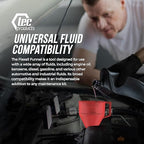 FlexAll Long Flexible Funnel for Automotive Use - Durable Nitrile Rubber - Ideal for Car Oil Change, Transmission Funnel Fluid, Diesel, Fuel, Gas - Made in USA - Red (16 x 5 Inches)