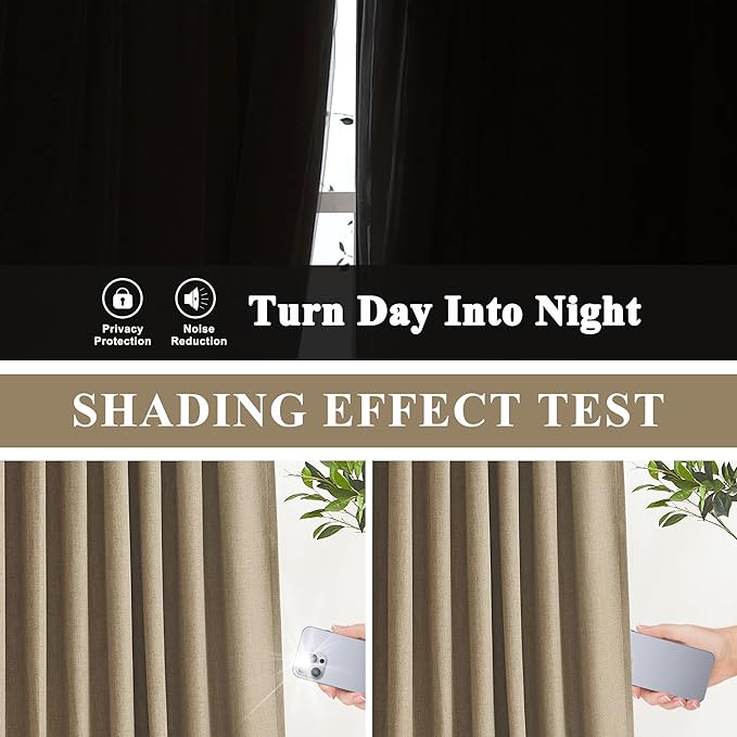 Vision Home Brown Pinch Pleated Full Blackout Curtains Linen Blended Room - Image 3