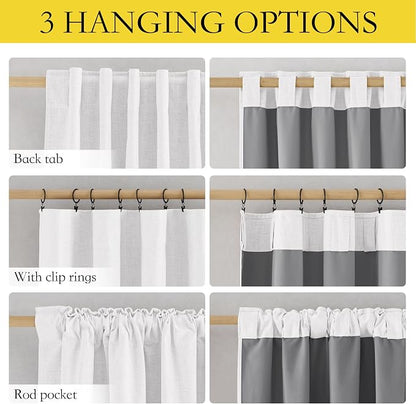 NICETOWN Greyish White 100% Blackout Linen Curtains 90" Long, Farmhouse Thick - Image 3
