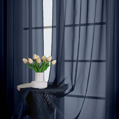Chyhomenyc Navy Blue Sheer Curtains 84 Inches Long 2 Panels, Light Filtering - Image 2